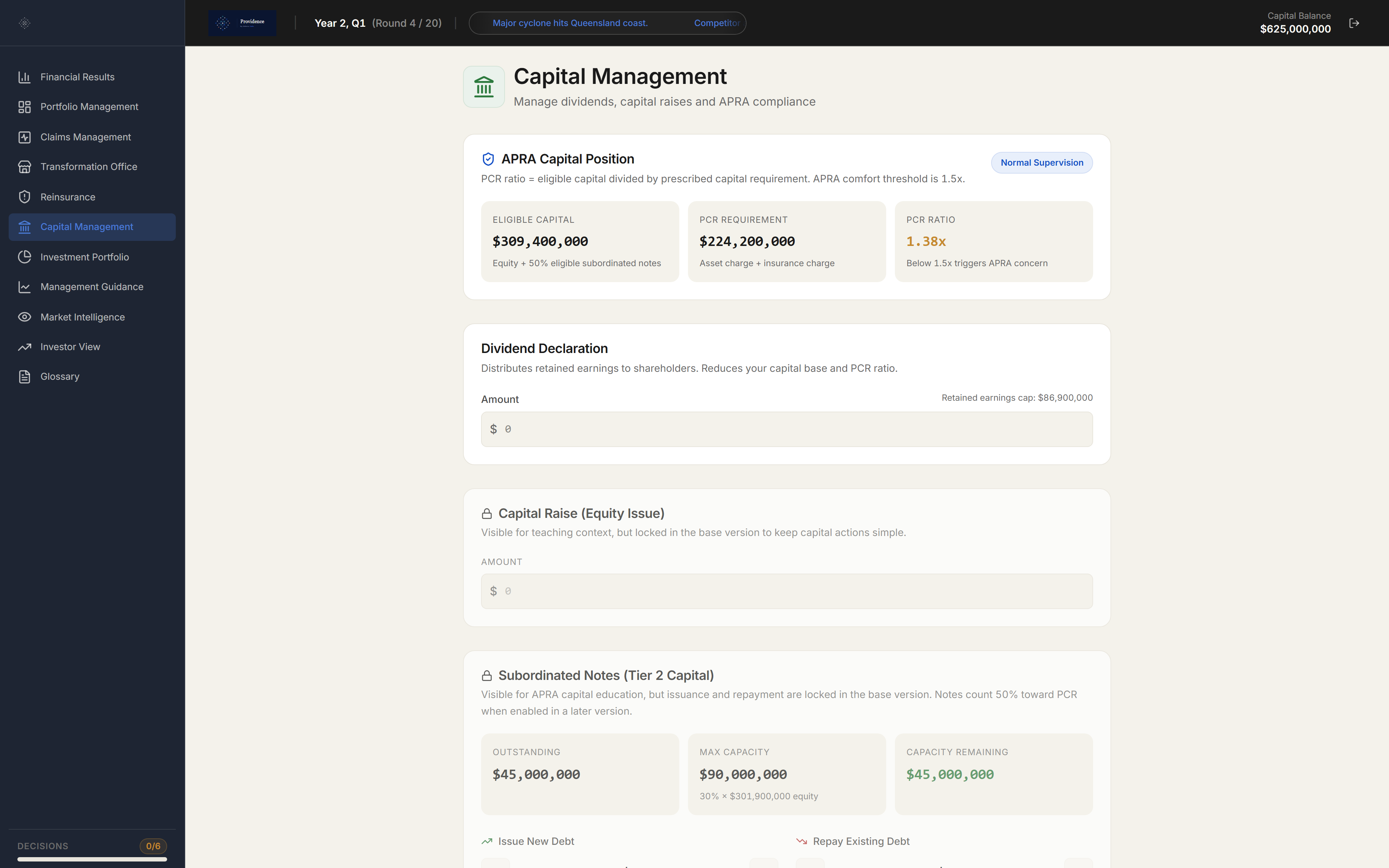 Providence capital management surface showing dividend declaration and capital adequacy